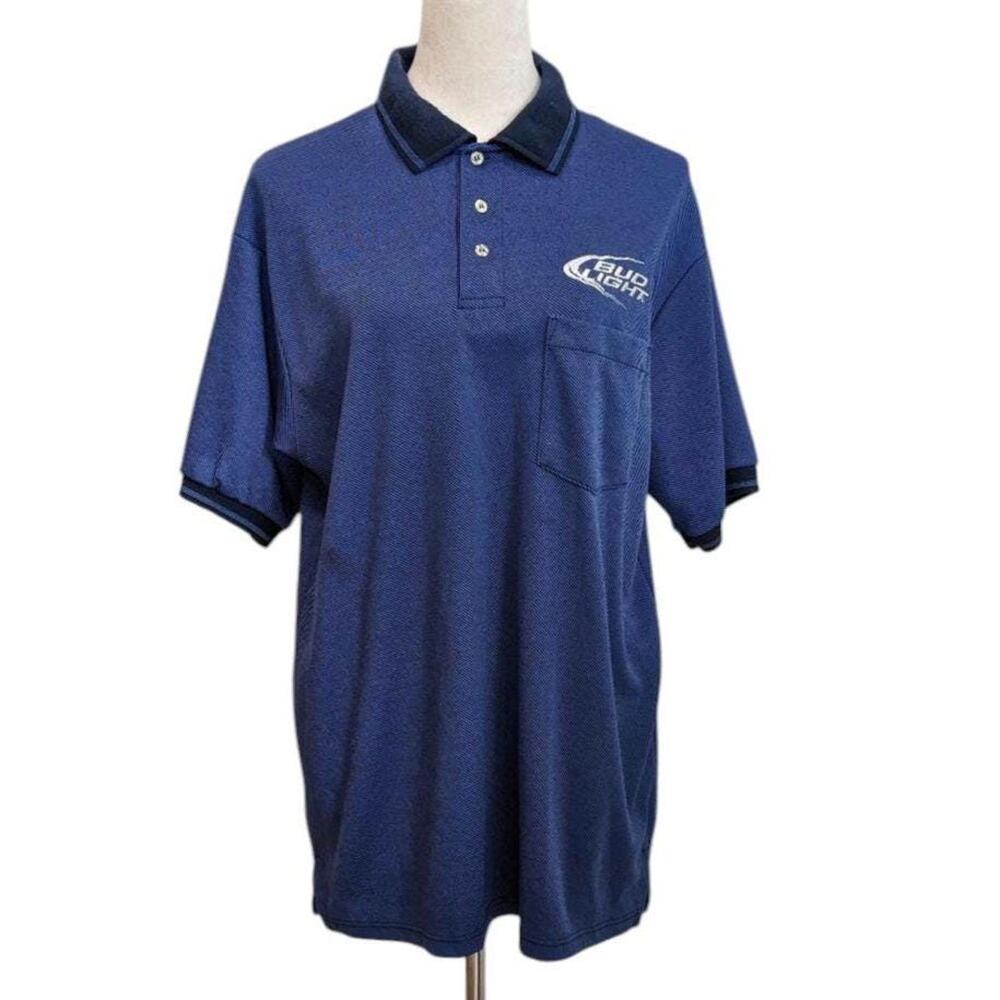 Vintage 90s Bud Light Polo Shirt M Red Cap Blue Beer Logo Streetwear Grunge